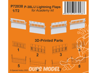 Special Hobby 3D Print militaire P72038 Volets Lightning P-38J/L 1/72 pour kit Academy 1/72