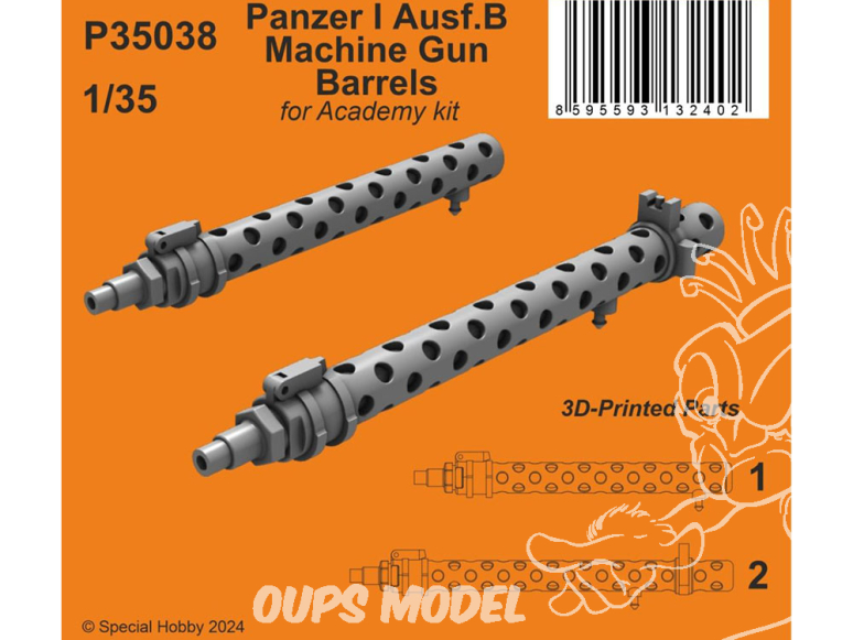 Special Hobby 3D Print militaire P35038 Canons de mitrailleuse Panzer I ausf.B pour kit Academy 1/35