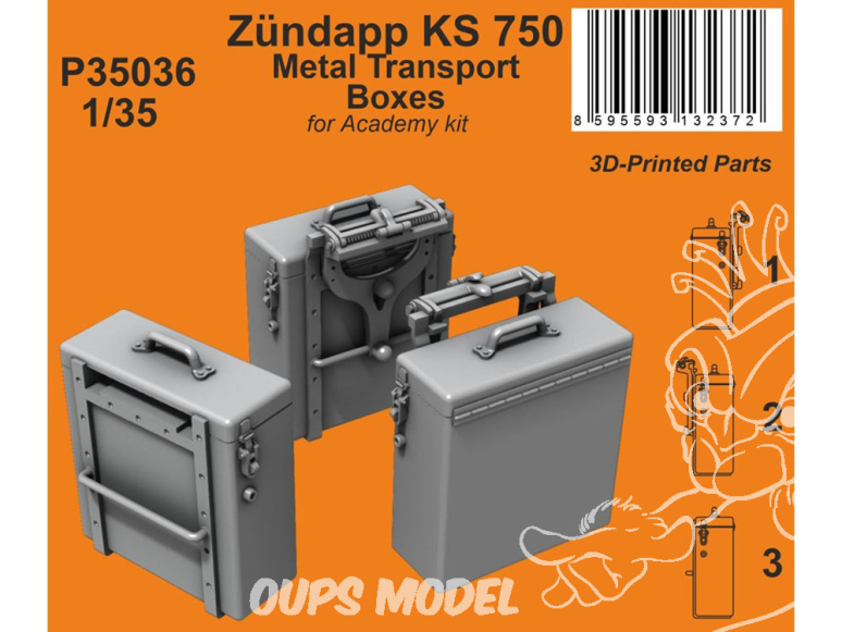 Special Hobby 3D Print militaire P35036 Caisses de transport métalliques Zündapp KS 750 pour kit Academy 1/35