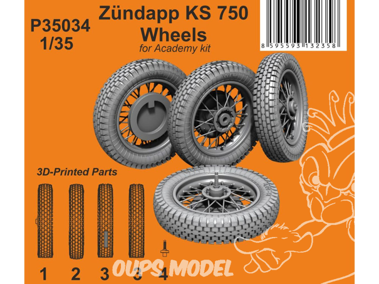 Special Hobby 3D Print militaire P35034 Roues Zündapp KS 750 pour kit Academy 1/35
