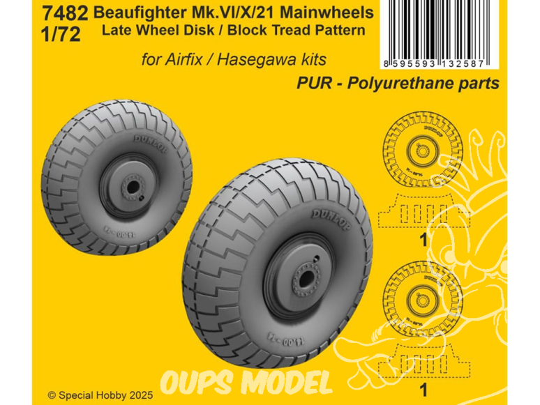CMK kit resine 7482 Beaufighter Mk.VI/X/21 Roues principales à motif de bande de roulement et disque de roue tardif 1/72