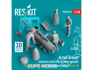 ResKit Figurine RSF48-0050 Mécaniciens d'avions britanniques avec nacelle de canon Suu-23 de 20 mm imprimées en 3D 1/48