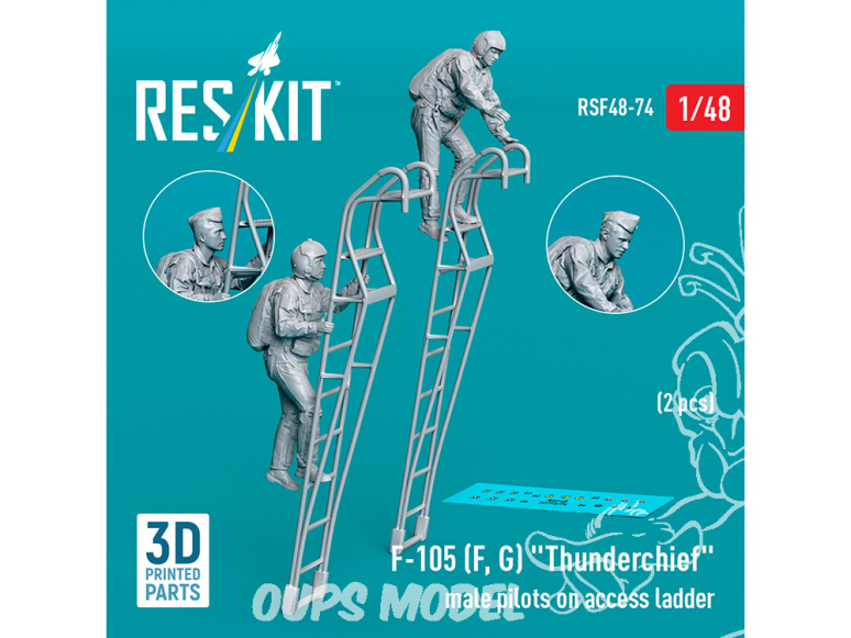 ResKit Figurine RSF48-0074 Pilotes masculins F-105F, G Thunderchief sur échelle d'accès, 2 pièces imprimées en 3D 1/48