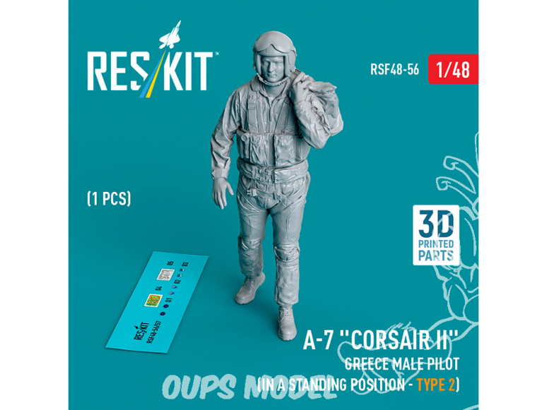 ResKit Figurine RSF48-0056 Pilote d'avion grec A-7 Corsair II en position debout - Type 2 1pièce imprimé en 3D 1/48