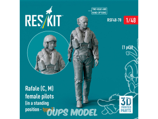 ResKit Figurine RSF48-0078 RAFALE C, M PILOTE FEMME EN POSITION DEBOUT TYPE 2 1PCS IMPRIMÉ EN 3D 1/48