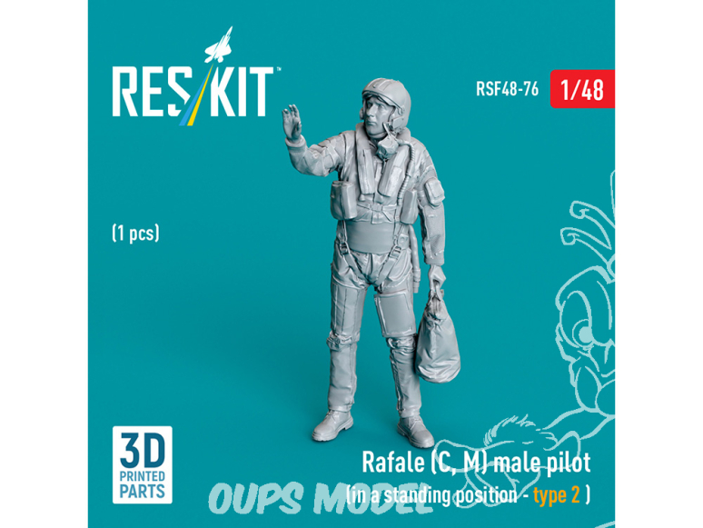 ResKit Figurine RSF48-0076 RAFALE C, M PILOTE homme EN POSITION DEBOUT TYPE 2 1PCS IMPRIMÉ EN 3D 1/48