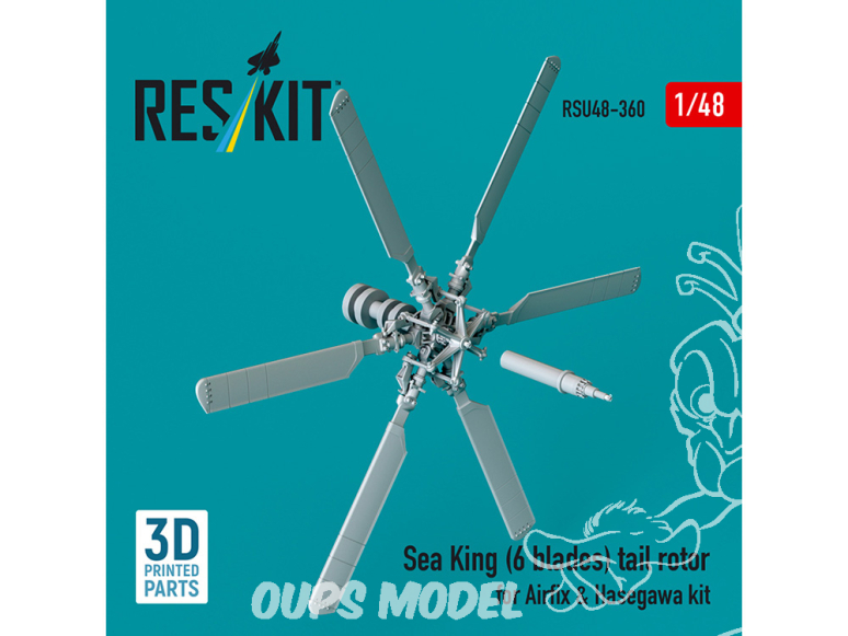 ResKit hélico RSU48-0360 Rotor de queue Sea King à 6 pales pour kit Airfix et Hasegawa imprimé en 3D 1/48