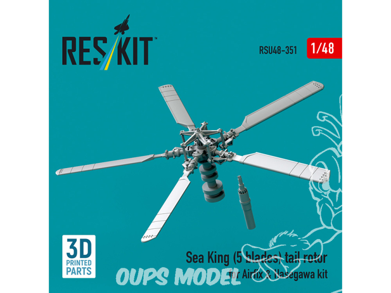 ResKit hélico RSU48-0351 Rotor de queue Sea King à 5 pales pour kit Airfix et Hasegawa imprimé en 3D 1/48