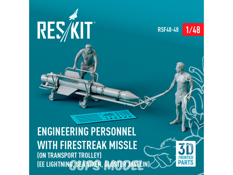ResKit Figurine RSF48-0048 Personnel d'ingénierie missile Firestreak chariot de transport 1/48