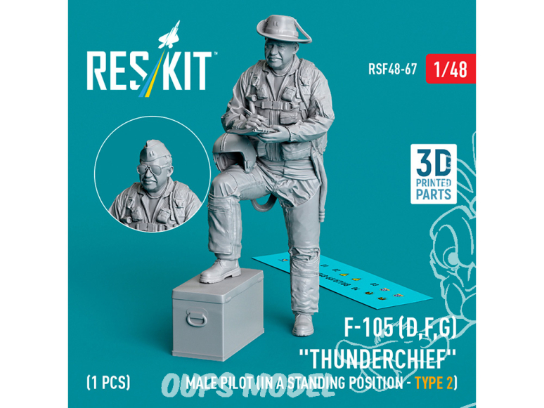 ResKit avion RSF48-0067 Pilote masculin F-105D, F, G Thunderchief en position debout type 2 1p imprimé en 3D 1/48