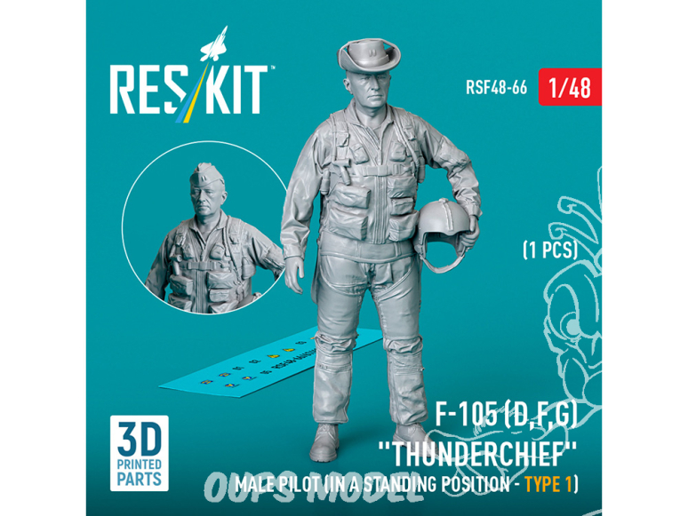 ResKit avion RSF48-0066 Pilote masculin F-105B,D Thunderchief en position debout type 1 1p imprimé en 3D 1/48
