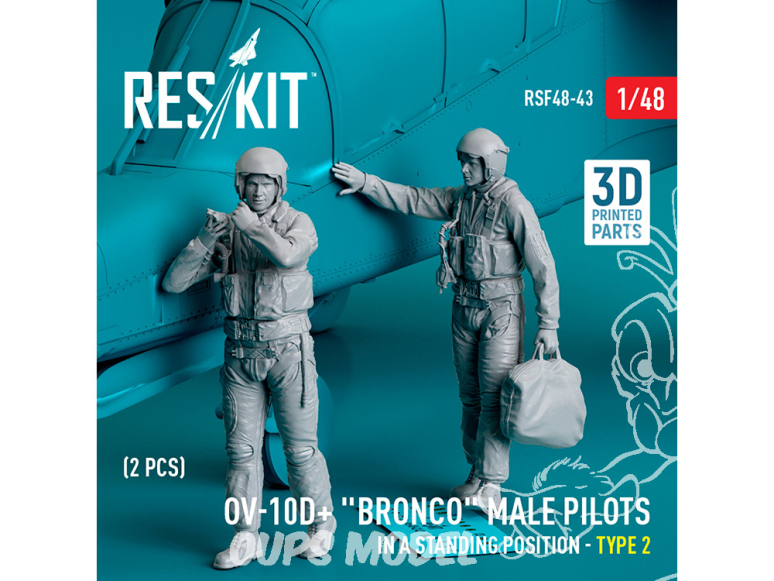 ResKit avion RSF48-0043 Pilotes masculins OV-10D+ Bronco en position debout type 2 2p imprimés en 3D 1/48