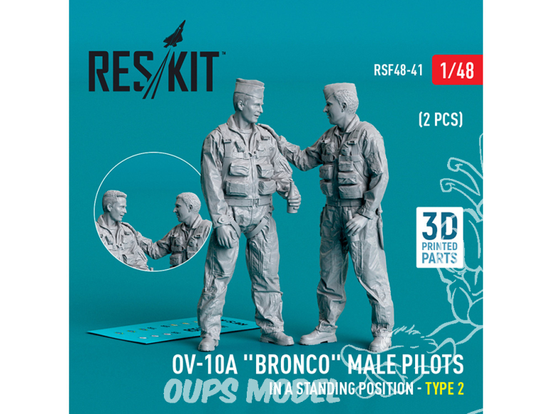 ResKit avion RSF48-0041 Pilotes masculins OV-10A Bronco en position debout type 2 2p imprimés en 3D 1/48