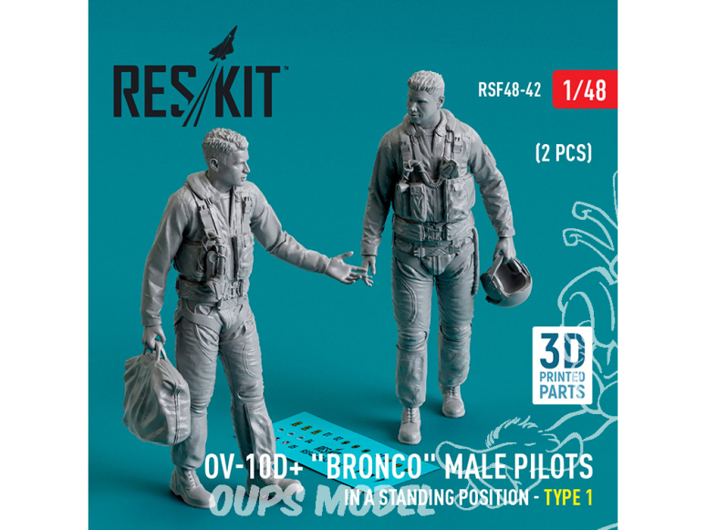 ResKit avion RSF48-0042 Pilotes masculins OV-10D+ Bronco en position debout type 1 2p imprimés en 3D 1/48