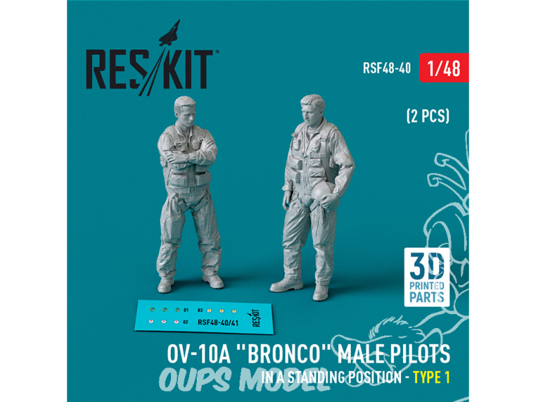 ResKit avion RSF48-0040 Pilotes masculins OV-10A Bronco en position debout type 1 2p imprimés en 3D 1/48