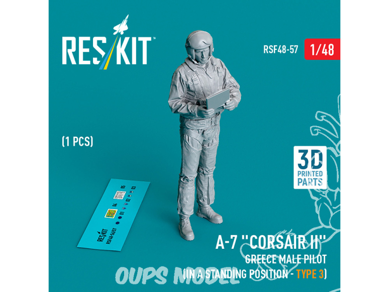 ResKit avion RSF48-0057 Pilote masculin grec A-7 « Corsair II » en position debout type 3 1p imprimé en 3D 1/48