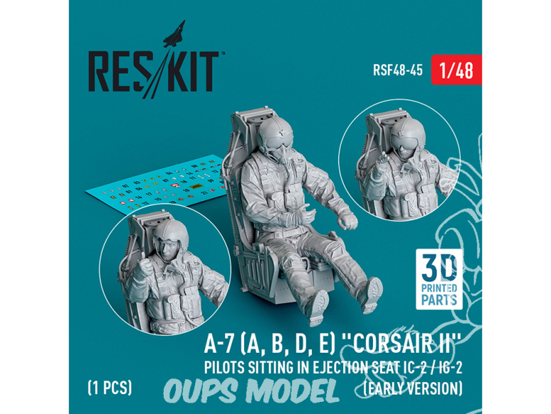 ResKit avion RSF48-0045 Pilotes de Corsair II A-7A, B, D, E assis sur siège éjectable IC-2/IG-2 Early imprimée en 3D 1p 1/48