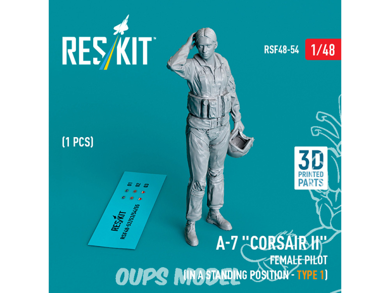 ResKit avion RSF48-0054 Pilote Femme d'A-7 Corsair II en position debout type 1 1p imprimé en 3D 1/48