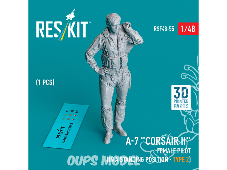 ResKit avion RSF48-0055 Pilote Femme d'A-7 Corsair II en position debout type 2 1p imprimé en 3D 1/48