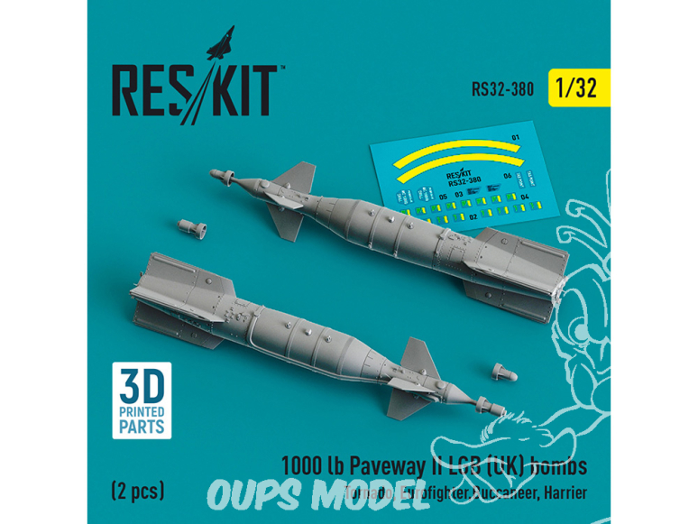 ResKit kit armement Avion RS32-0380 Bombes à protection thermique GBU-31 (V) 4/B U.S. Navy 2 pièces imprimées en 3D 1/32