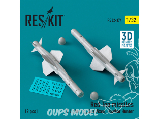 ResKit kit armement Avion RS32-0374 Missiles Red Top 2 pièces imprimés en 3D 1/32