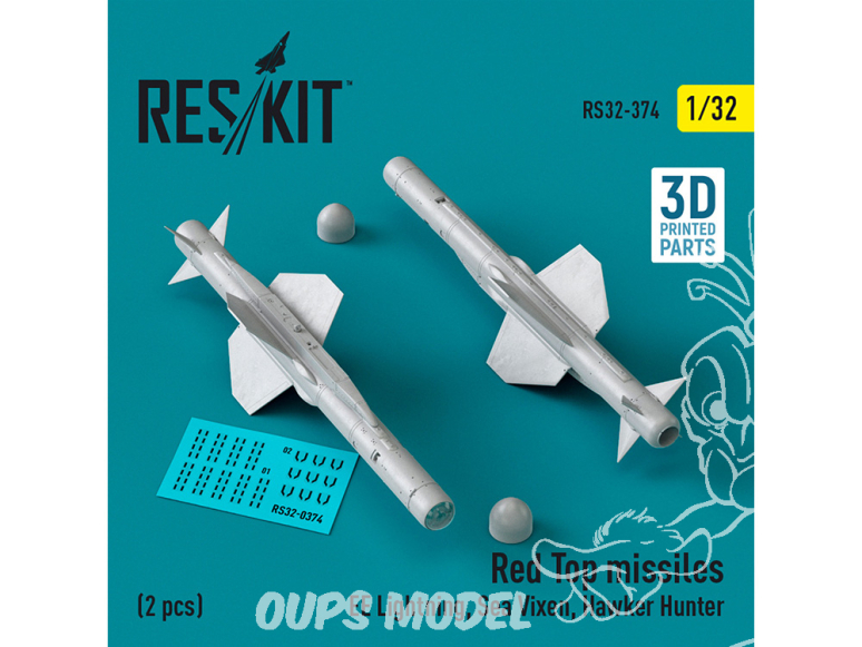 ResKit kit armement Avion RS32-0374 Missiles Red Top 2 pièces imprimés en 3D 1/32