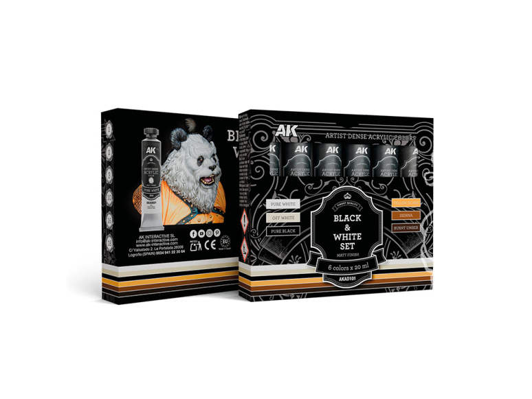 Ak Interactive AKD101 ARTISTIC DENSE ACRYLIC COLOR SET BLACK & WHITE