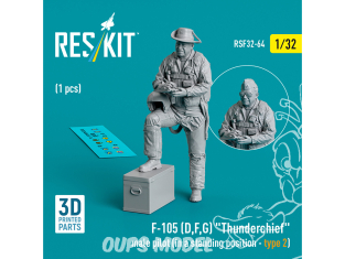 ResKit avion RSF32-0064 Pilote masculin F-105B,D Thunderchief en position debout type 2 1p imprimé en 3D 1/32