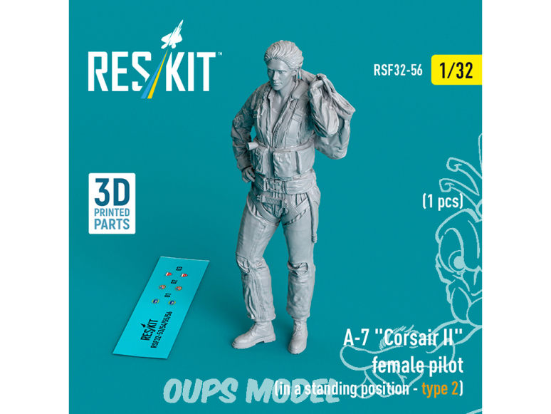 ResKit avion RSF32-0056 Pilote Femme d'A-7 Corsair II en position debout type 2 1p imprimé en 3D 1/32