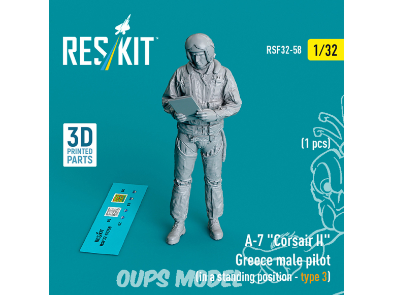 ResKit Figurine RSF32-0058 Pilote d'avion grec A-7 Corsair II en position debout Type 3 1pièce imprimé en 3D 1/32