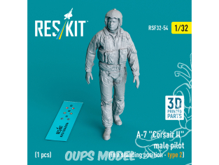 ResKit avion RSF32-0054 Pilote masculin d'A-7 Corsair II en position debout type 2 1p imprimé en 3D 1/32