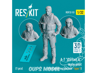 ResKit avion RSF32-0053 Pilote masculin d'A-7 Corsair II en position debout type 1 1p imprimé en 3D 1/32