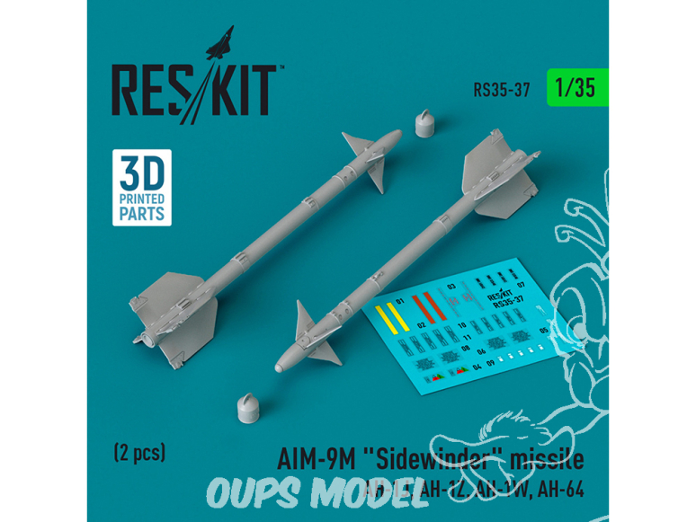 ResKit kit armement Avion RS35-0037 Missiles AIM-9M « SIDEWINDER » 4 pièces imprimés en 3D 1/35