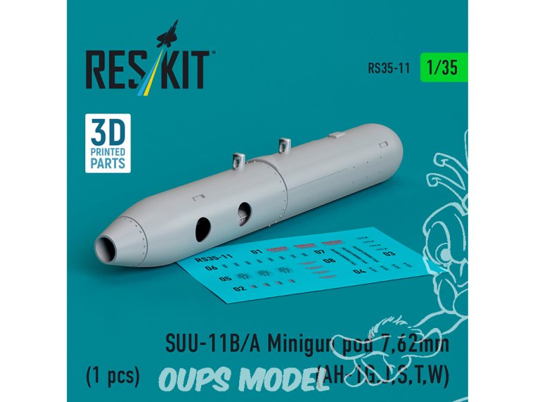 ResKit kit armement Helico RS35-0011 SUU-11B/A MINIGUN POD 7,62MM 1 PIÈCE IMPRIMÉE EN 3D 1/35