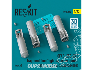 ResKit kit armement Avion RS32-0404 Bombes explosives OFAB-250-270 à fragmentation 4 pièces imprimées en 3D 1/32