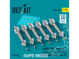 ResKit kit armement Avion RS32-0463 Bombes à protection thermique AASM-250 « HAMMER » 6 pièces imprimées en 3D 1/32