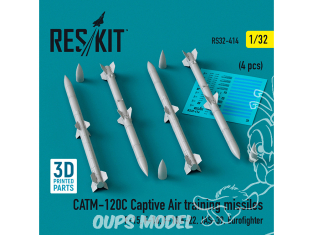ResKit kit armement Avion RS32-0414 Missiles d'entraînement aérien captif CATM-120C 4 pièces imprimés en 3D 1/32