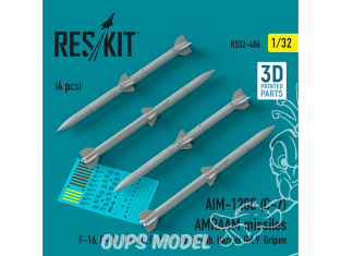 ResKit kit armement Avion RS48-0406 Missiles AIM-120C (C-7) AMRAAM 4 pièces imprimés en 3D 1/48