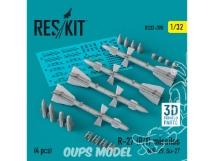 ResKit kit armement Avion RS32-0398 Missiles R-27 (R/T) 4 pièces imprimées en 3D 1/32
