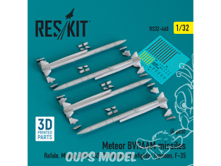 ResKit kit armement Avion RS32-0460 4 missiles Meteor BVRAAM imprimés en 3D 1/32