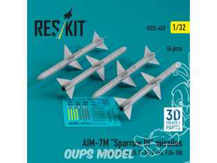 ResKit kit armement Avion RS32-0459 Missiles AIM-7M « SPARROW III » 4 pièces imprimées en 3D 1/32