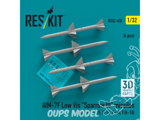 ResKit kit armement Avion RS32-0458 Missiles AIM-7F à faible visibilité « SPARROW III » 4 pièces imprimées en 3D 1/32