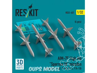 ResKit kit armement Avion RS32-0457 Missiles AIM-7F haute visibilité « SPARROW III » 4 pièces imprimées en 3D 1/32