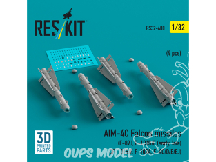 ResKit kit armement Avion RS32-0488 Missiles AIM-4C FALCON 4 pièces imprimés en 3D 1/32