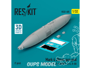 ResKit kit armement Avion RS32-0485 MARK 4 20MM GUN POD 1 PIÈCE IMPRIMÉE EN 3D 1/32