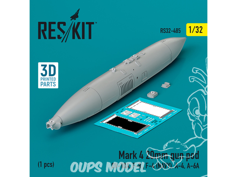 ResKit kit armement Avion RS32-0485 MARK 4 20MM GUN POD 1 PIÈCE IMPRIMÉE EN 3D 1/32