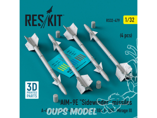 ResKit kit armement Avion RS32-0479 Missiles AIM-9E « SIDEWINDER » 4 pièces imprimés en 3D 1/32