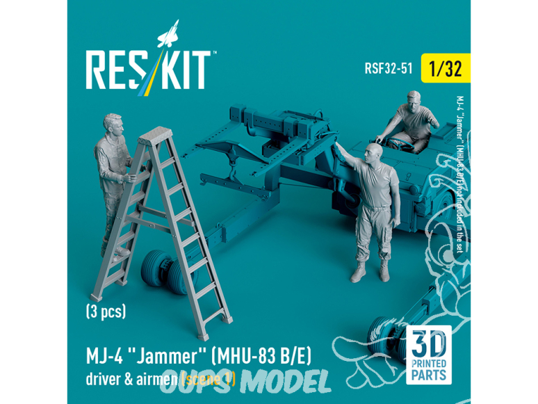 ResKit Figurine RSF32-0051 Conducteur et aviateurs du Jammer MJ-4 MHU-83 B/E, scène 1, 3 pièces imprimées en 3D 1/32