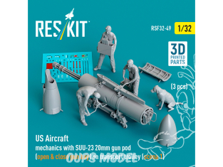 ResKit Figurine RSF32-0049 Mécaniciens d'avions américains avec nacelle de canon SUU-23 de 20 mm 1/32