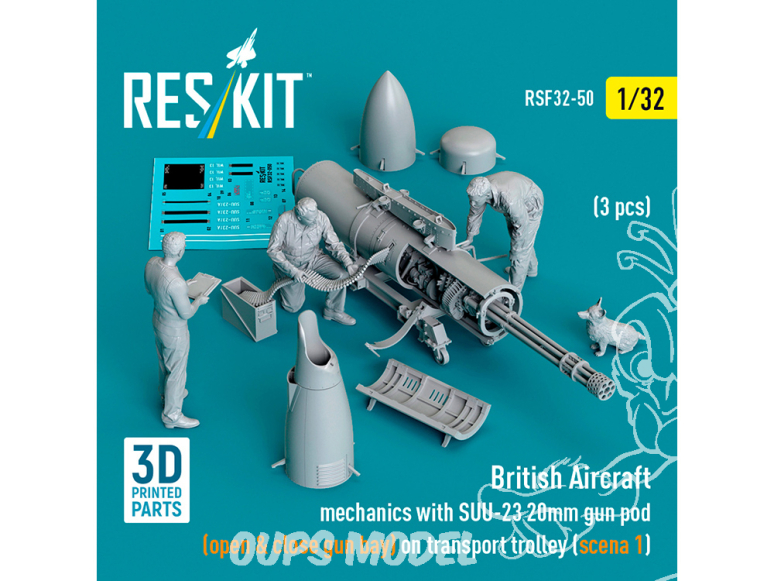ResKit Figurine RSF32-0050 Mécaniciens d'avions britanniques avec nacelle de canon SUU-23 de 20 mm 1/32